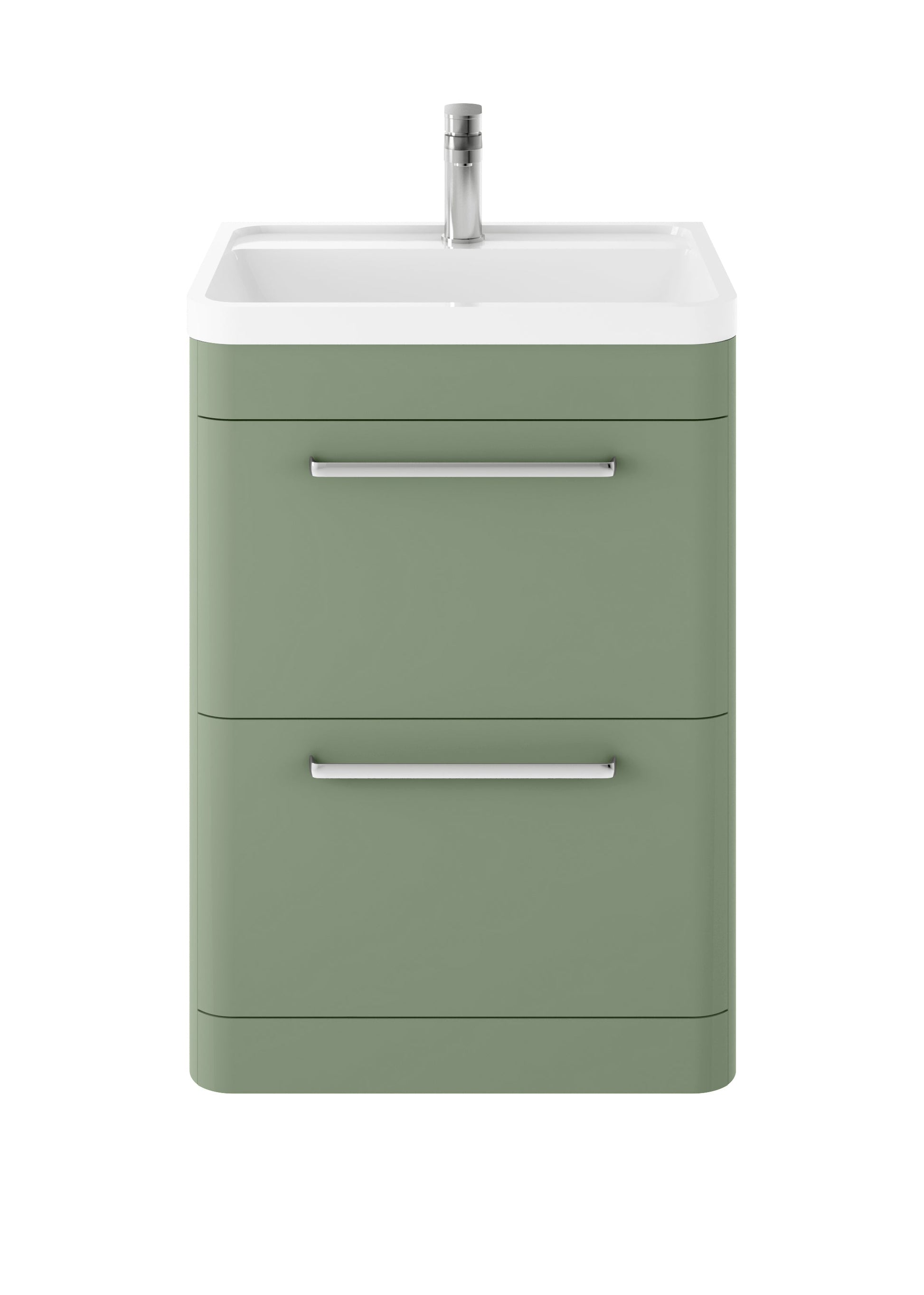 Hudson Reed Solar 600mm Fern Green Floor Standing 2-Drawer Vanity Unit With Polymarble 1 Tap Hole Basin