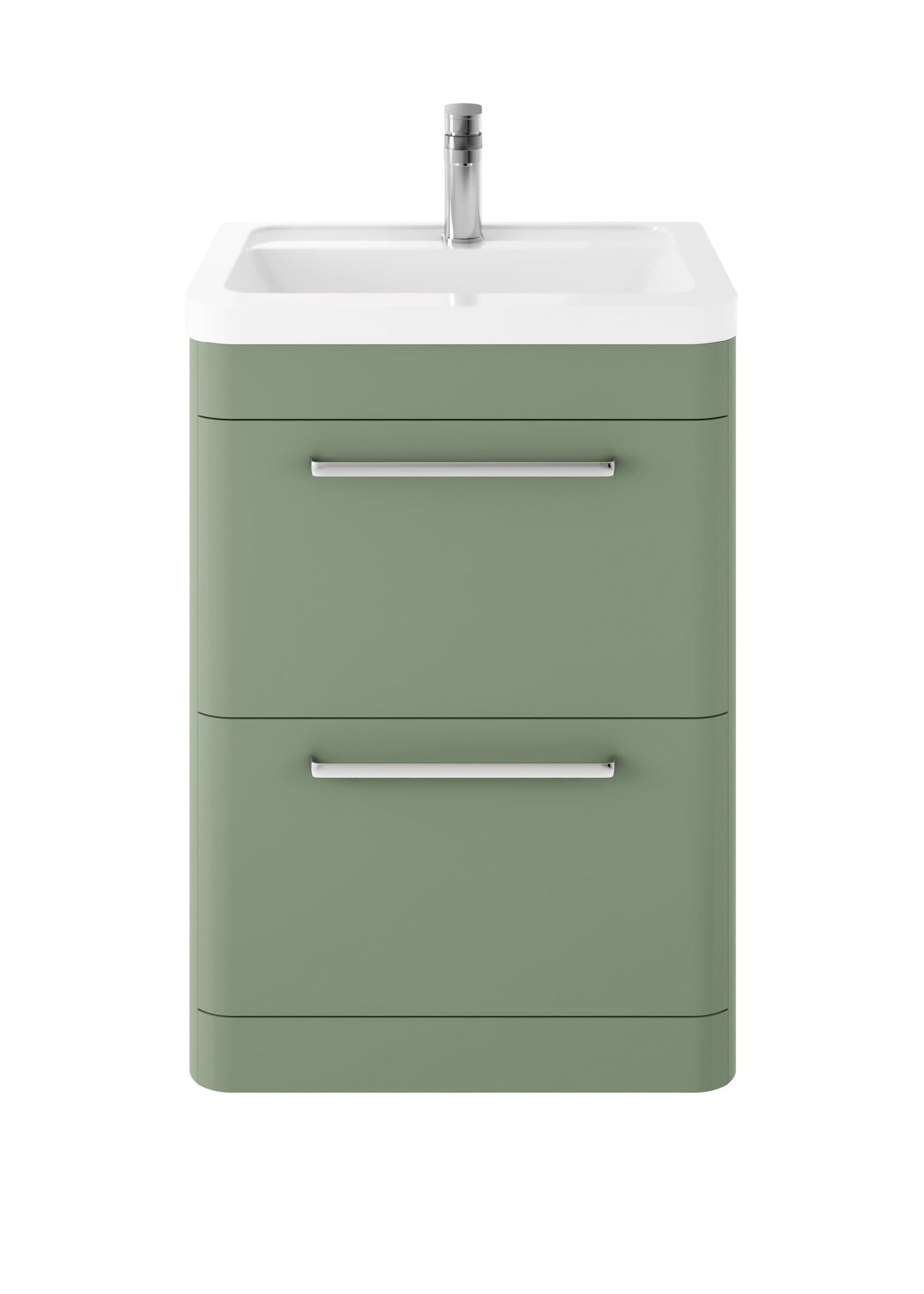 Hudson Reed Solar 600mm Fern Green Floor Standing 2-Drawer Vanity Unit With 1 Tap Hole Ceramic Basin