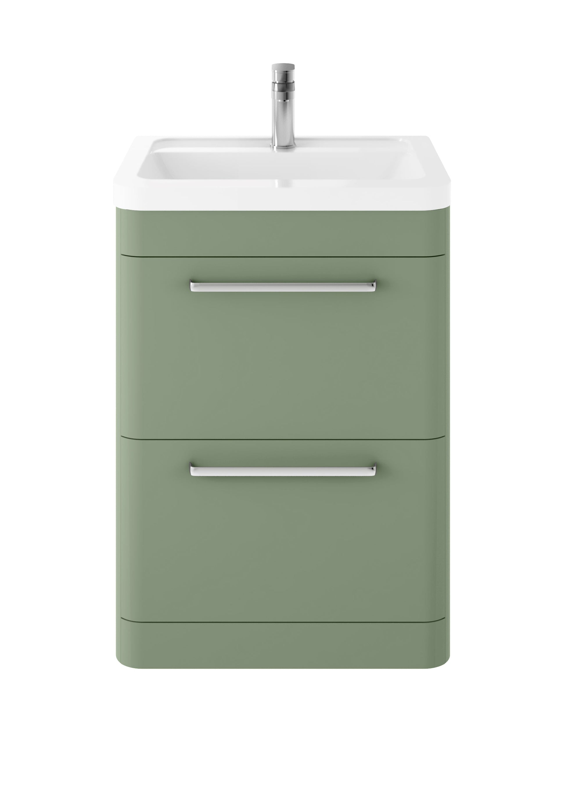 Hudson Reed Solar 600mm Fern Green Floor Standing 2-Drawer Vanity Unit With 1 Tap Hole Ceramic Basin