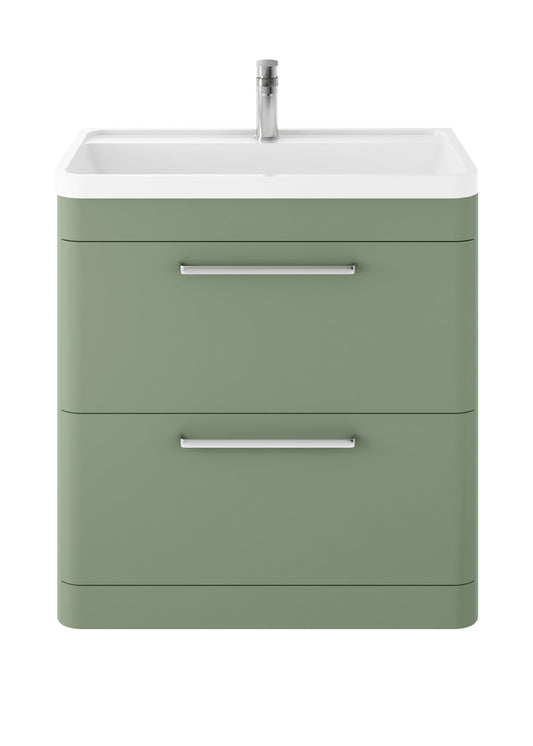 Hudson Reed Solar 800mm Fern Green Floor Standing 2-Drawer Vanity Unit With 1 Tap Hole Polymarble Basin