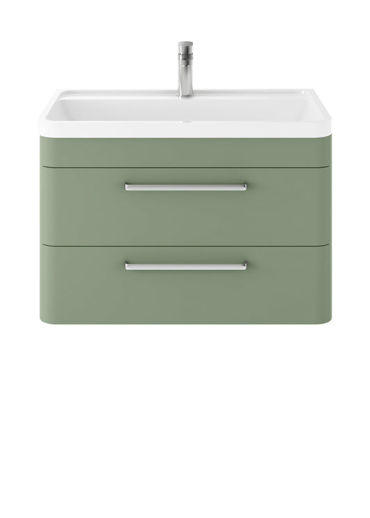 Hudson Reed Solar 800mm Fern Green Wall Hung 2-Drawer Vanity Unit With 1 Tap Hole Polymarble Basin
