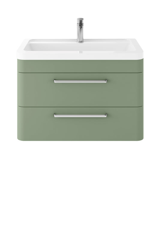 Hudson Reed Solar 800mm Fern Green Wall Hung 2-Drawer Vanity Unit with Ceramic 1 Tap Hole Basin