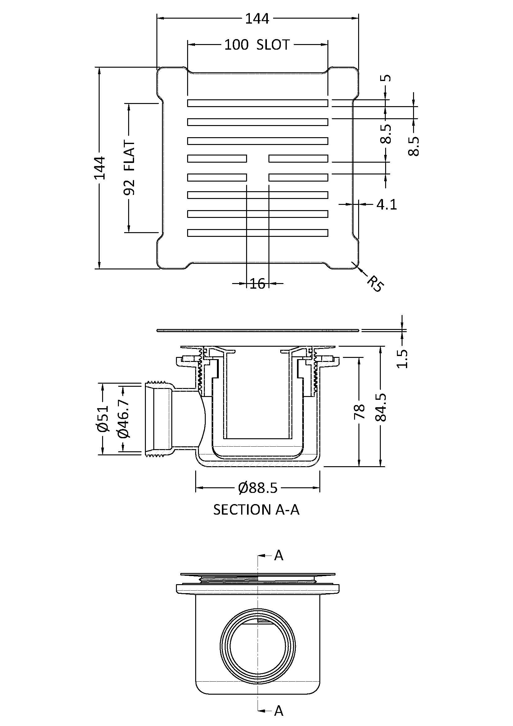 Square Shower Waste With White Top