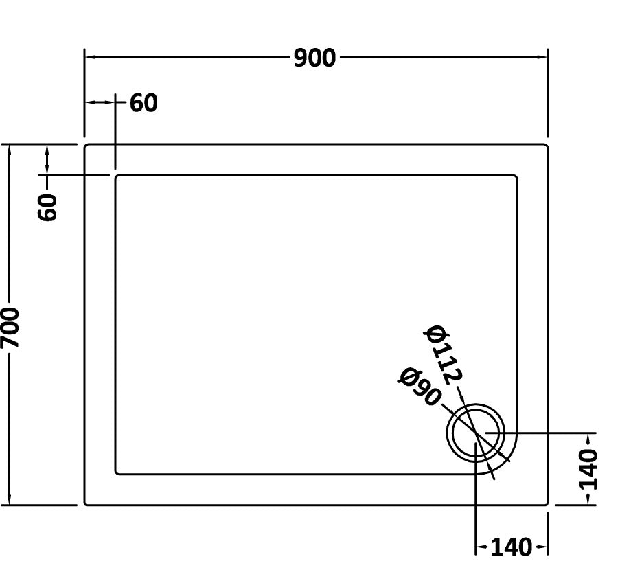 Rectangular Slimline Shower Tray 900 x 700mm