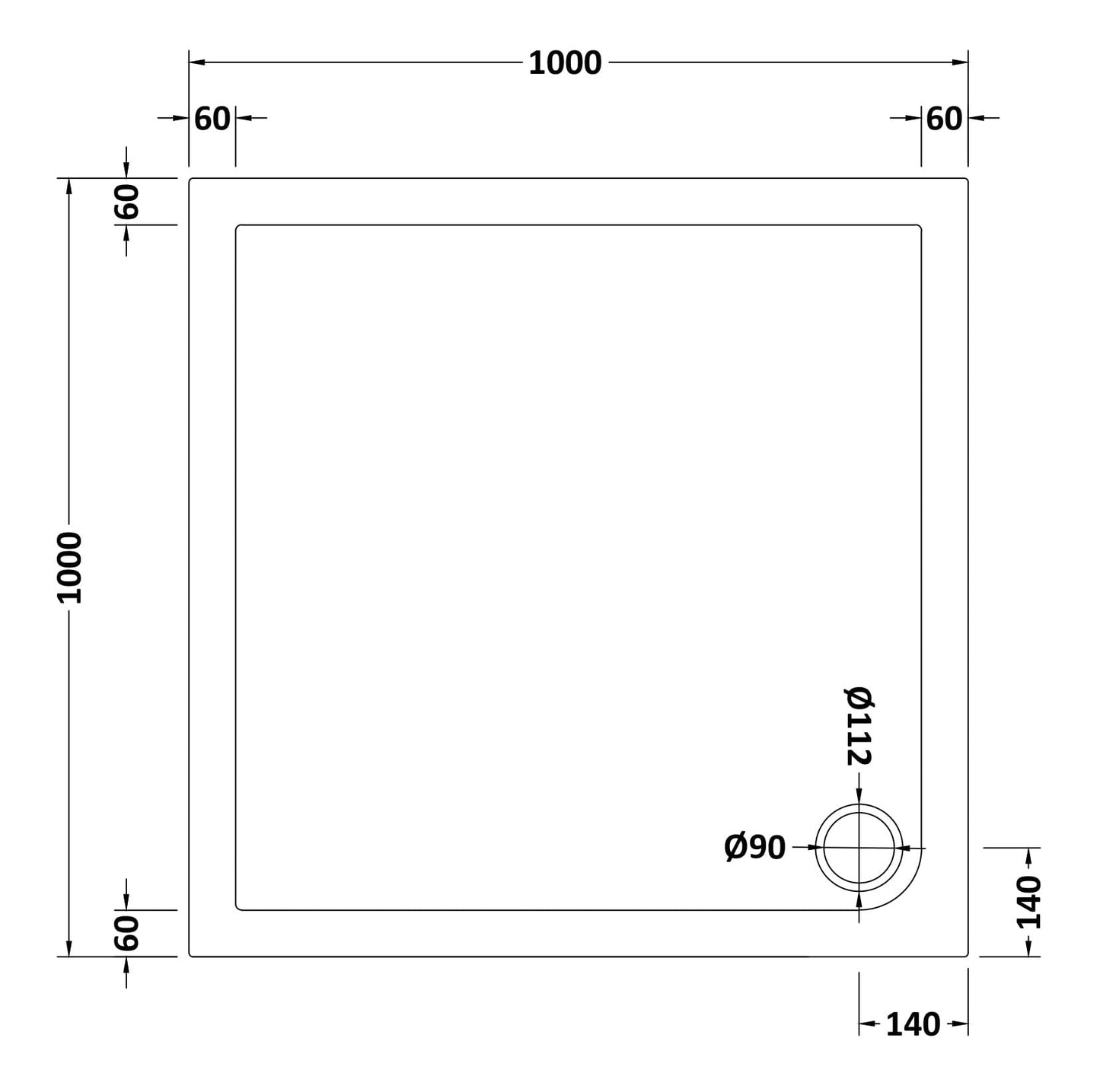 Square Slimline Shower Tray 1000 x 1000mm