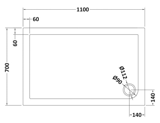 Rectangular Slimline Shower Tray 1100 x 700mm
