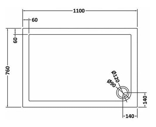 Rectangular Slimline Shower Tray 1100 x 760mm