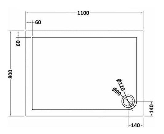 Rectangular Slimline Shower Tray 1100 x 800mm