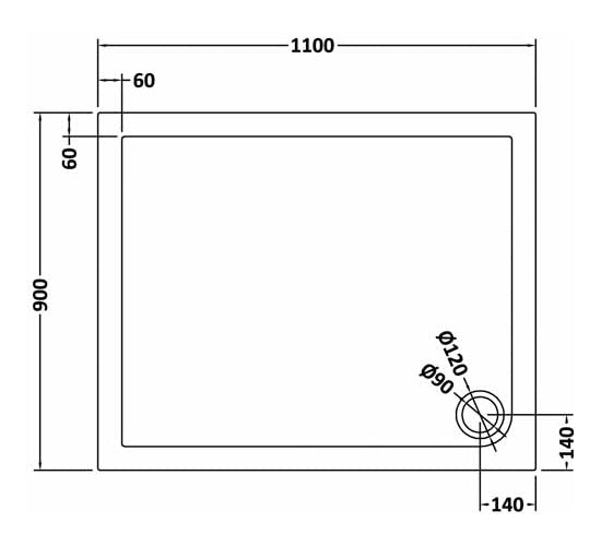 Rectangular Slimline Shower Tray 1100 x 900mm