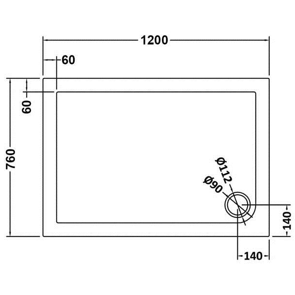 Rectangular Slimline Shower Tray 1200 x 760mm