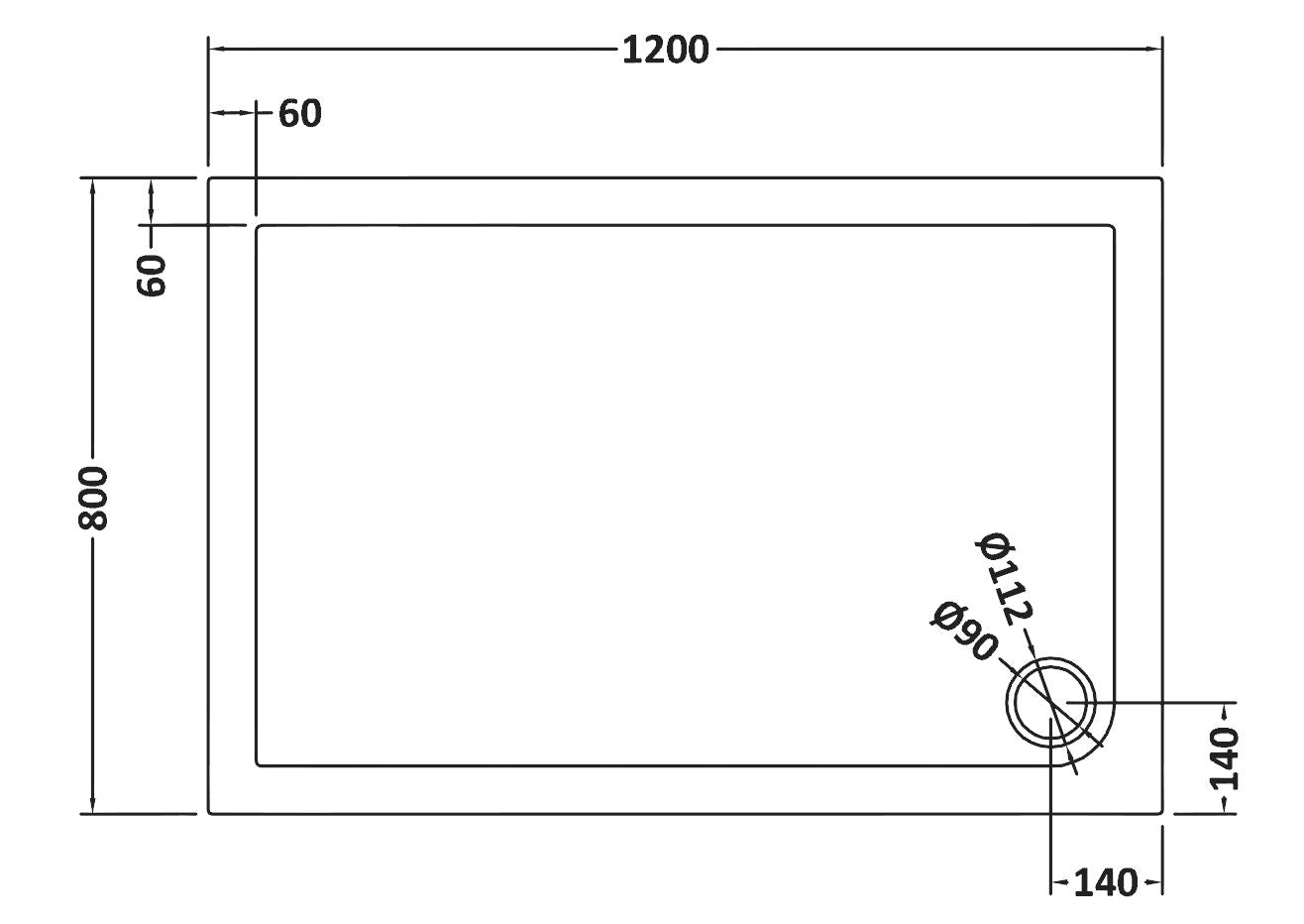 Rectangular Slimline Shower Tray 1200 x 800mm