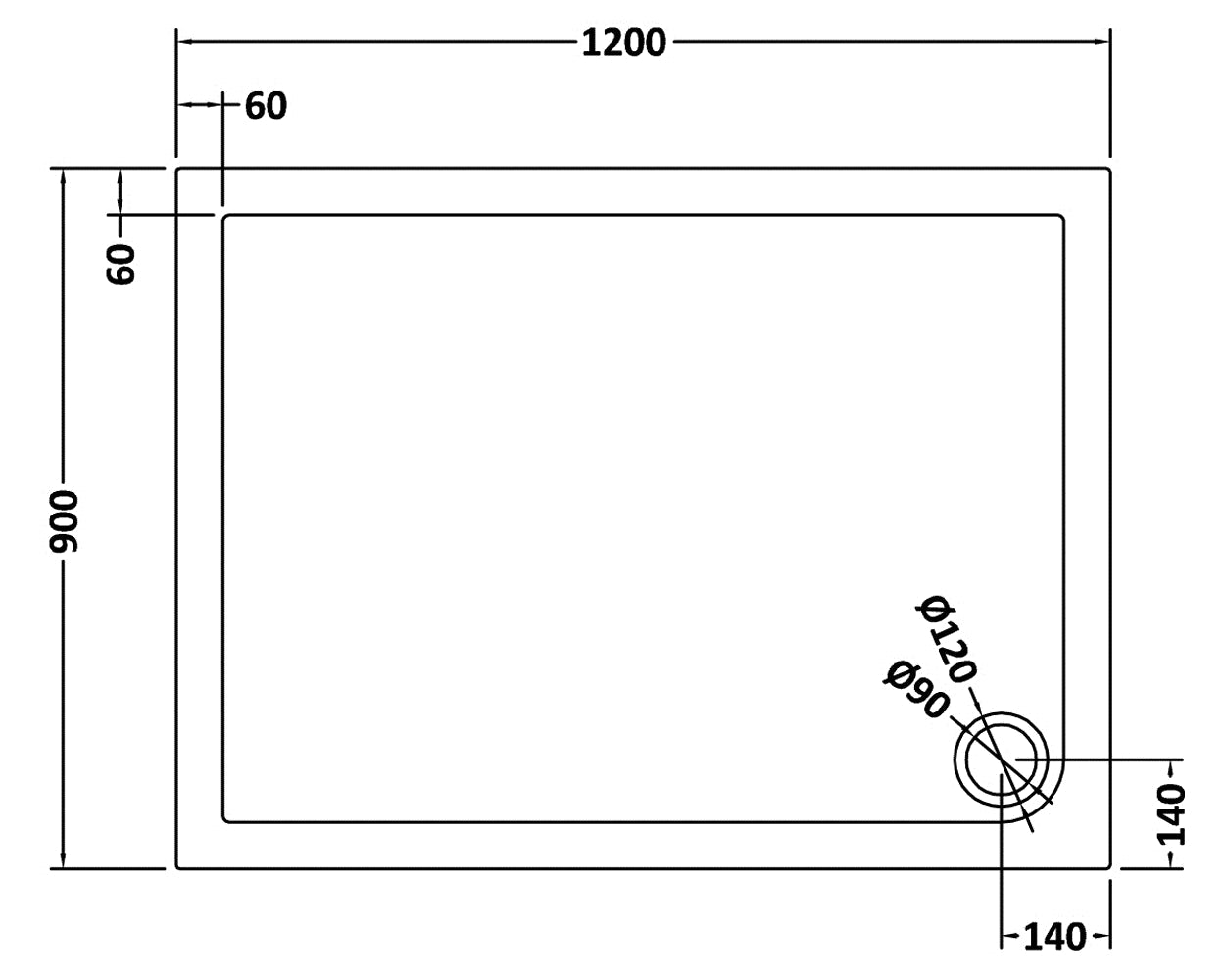 Rectangular Slimline Shower Tray 1200 x 900mm