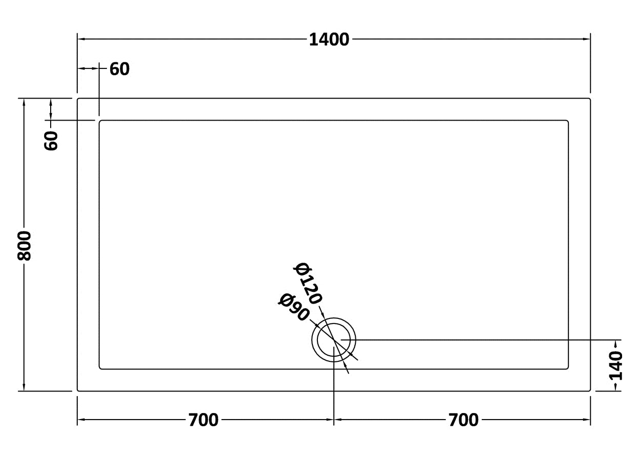 Rectangular Slimline Shower Tray 1400 x 800mm