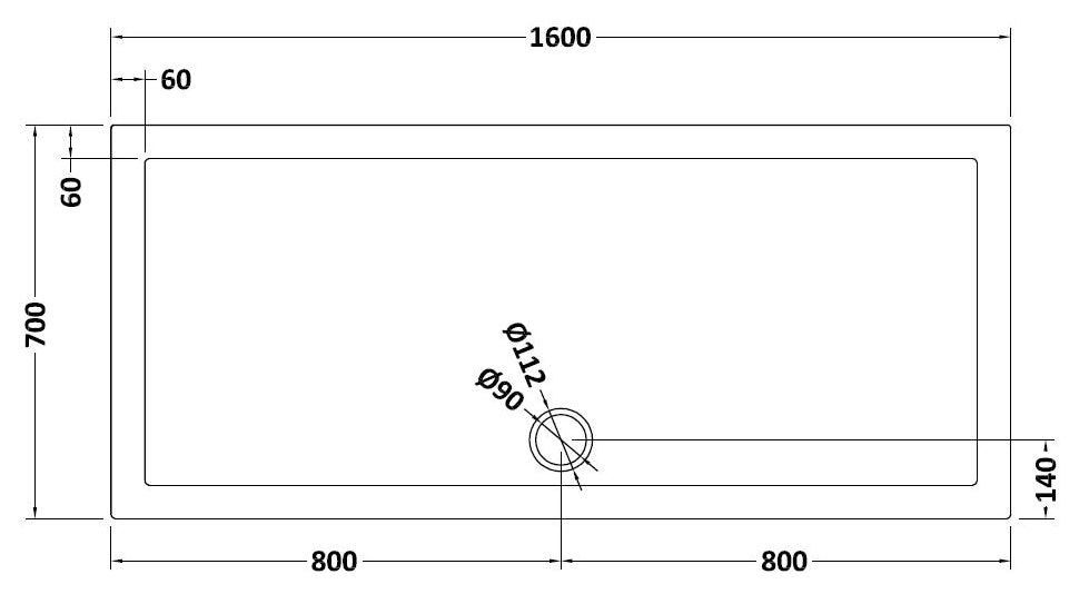 Rectangular Slimline Shower Tray 1600 x 700mm