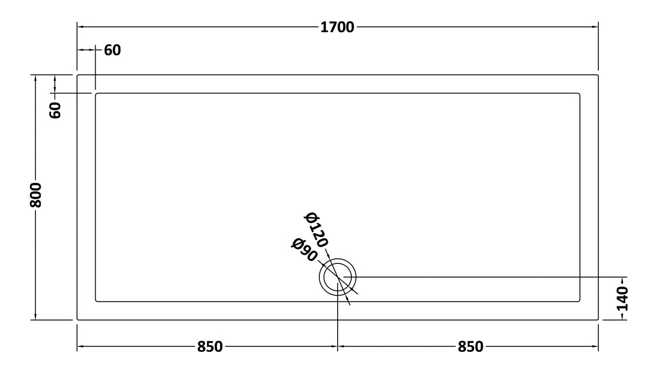 Rectangular Slimline Shower Tray 1700 x 800mm