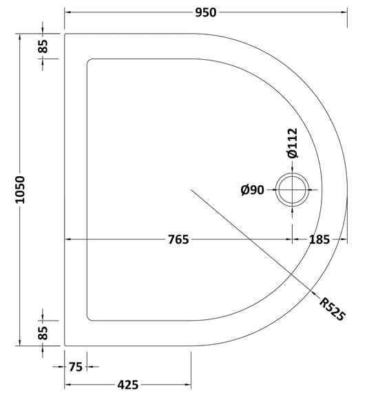 D Shaped Slimline Shower Tray