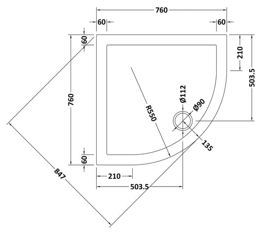 Quadrant Slimline Shower Tray 760 x 760mm