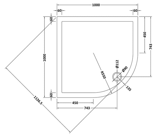 Quadrant Slimline Shower Tray 1000 x 1000mm