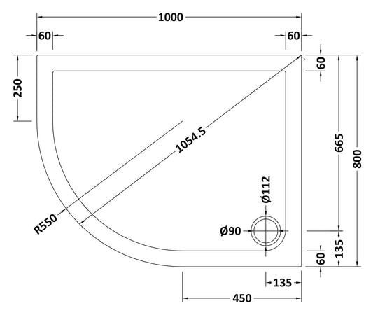 Offset Quadrant Slimline Shower Tray Left Hand 1000 x 800mm