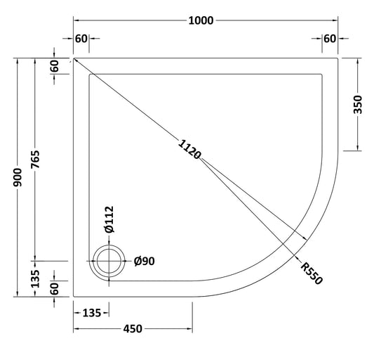 Offset Quadrant Slimline Shower Tray Right Hand 1000 x 900mm