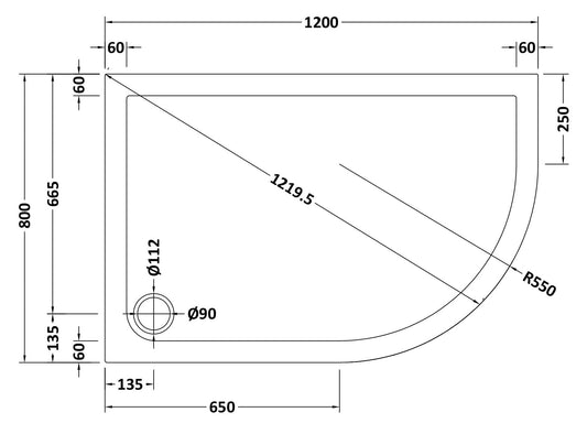 Offset Quadrant Slimline Shower Tray Right Hand 1200 x 800mm
