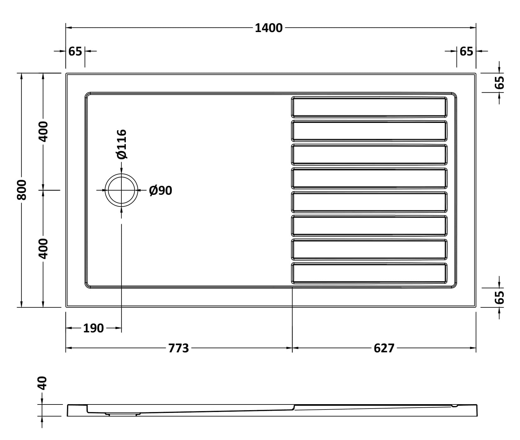 Rectangular Walk-In Slimline Shower Tray 1400 x 800mm