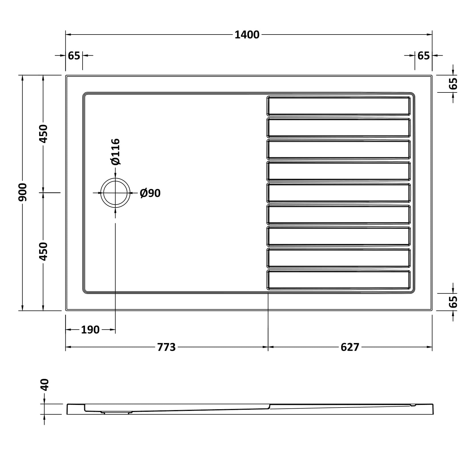 Rectangular Walk-In Slimline Shower Tray 1400 x 900mm