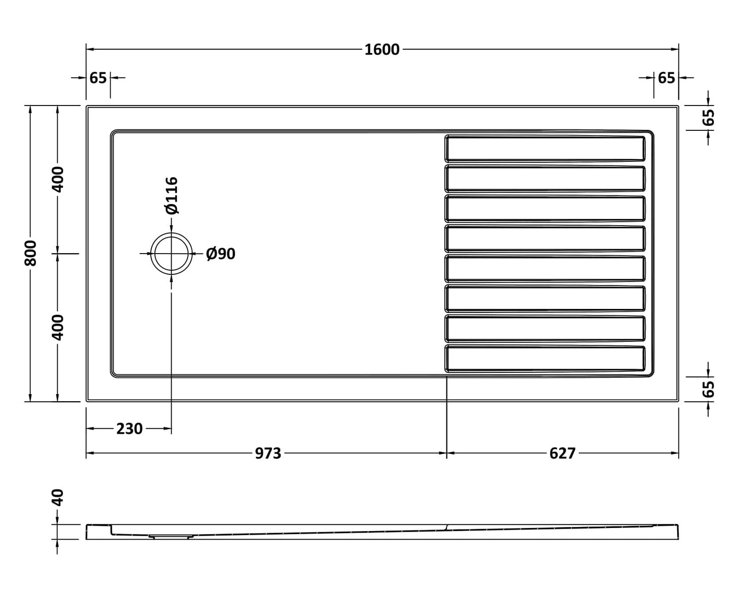 Rectangular Walk-In Slimline Shower Tray 1600 x 800mm