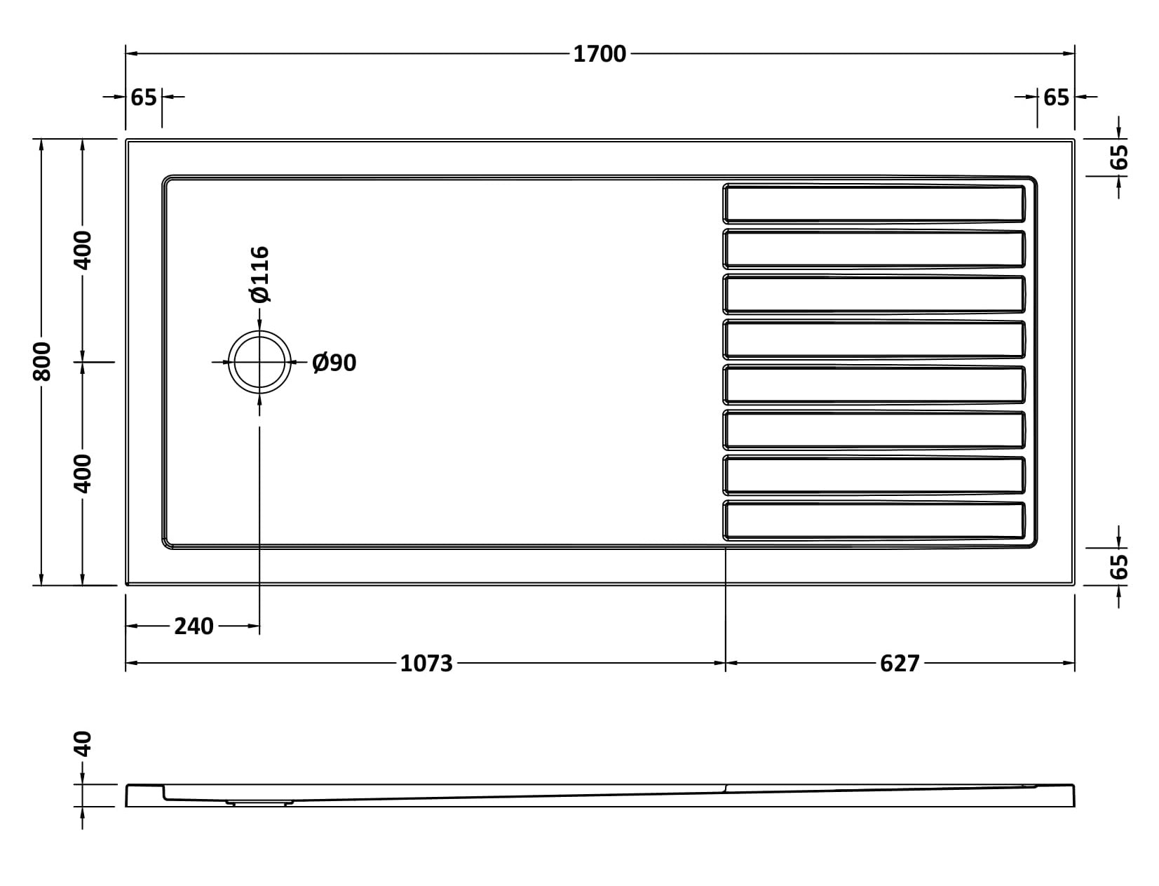 Rectangular Walk-In Slimline Shower Tray 1700 x 800mm