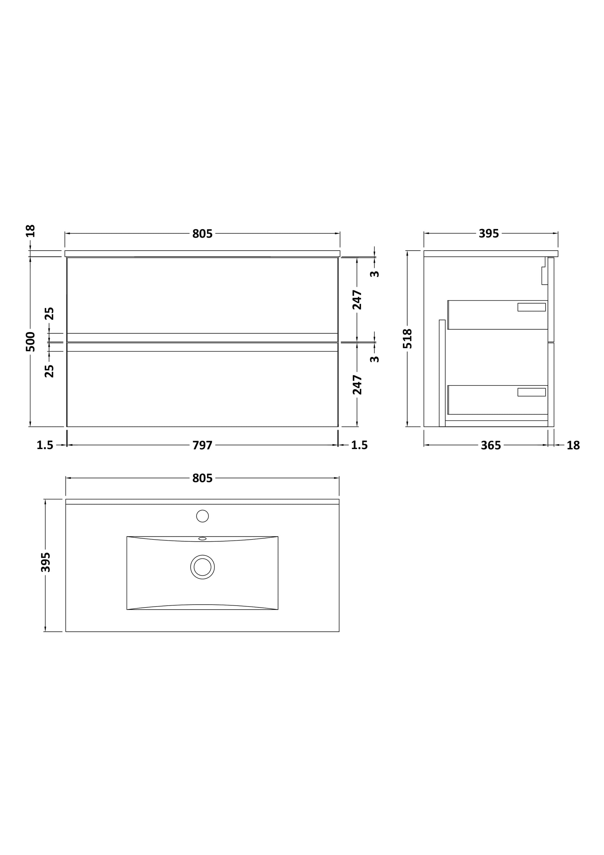 Hudson Reed Urban 800mm Wall Hung 2 Drawer Vanity Unit with Basin