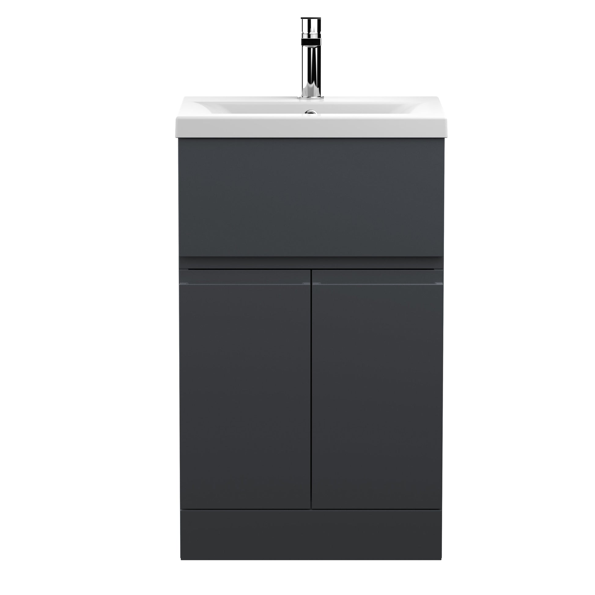 Hudson Reed Urban 500mm Soft Black Floor Standing 2 Door 1 Drawer Vanity Unit with Basin