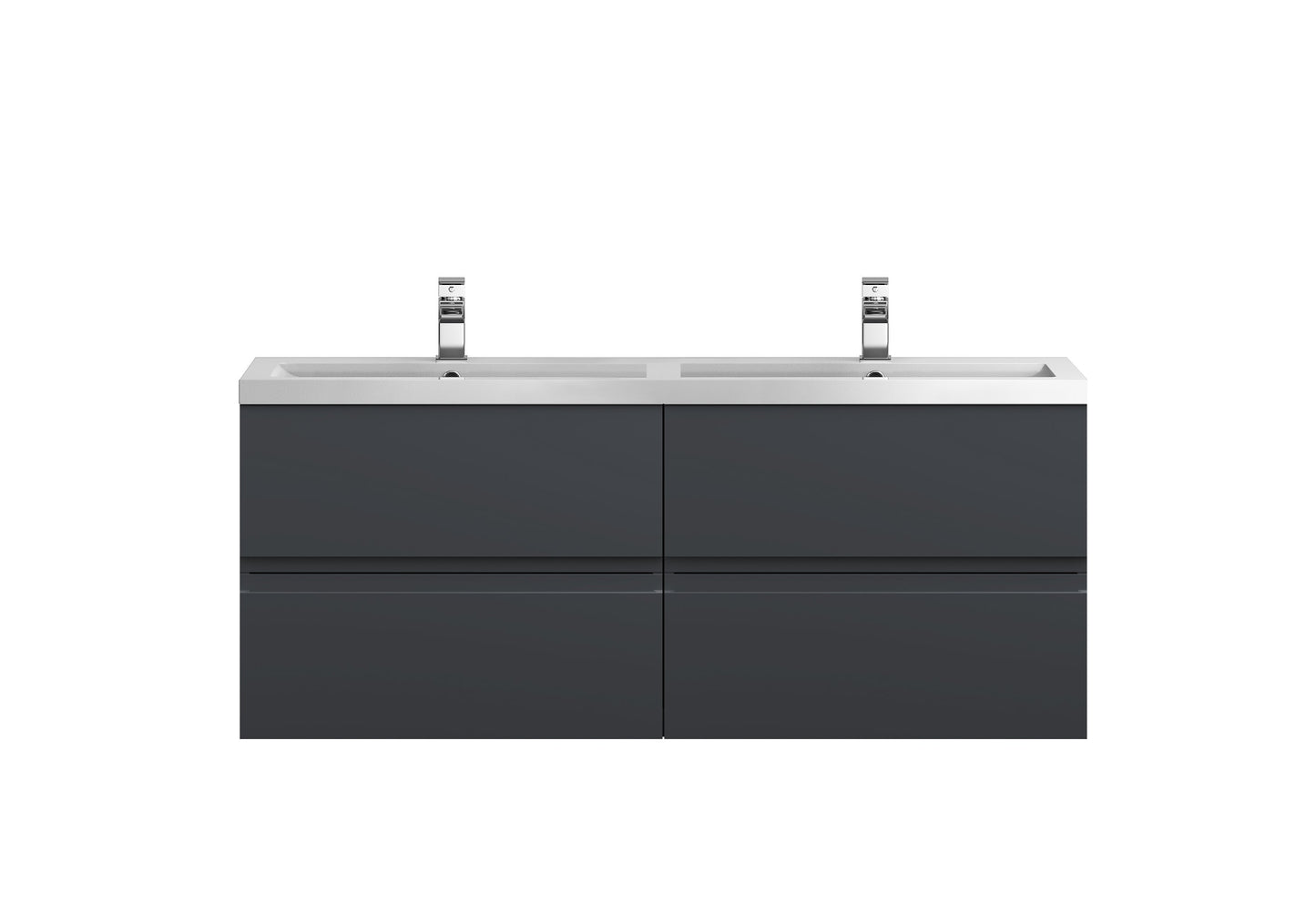 Hudson Reed Urban 1200mm Soft Black Wall Hung Vanity Unit With Double Polymarble Basin