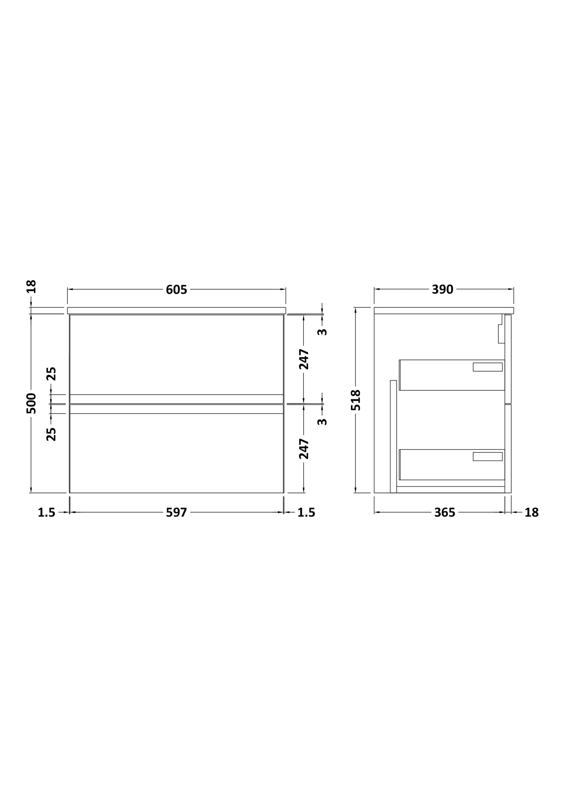 Hudson Reed Urban 600mm Wall Hung 2 Drawer Vanity Unit With Worktop