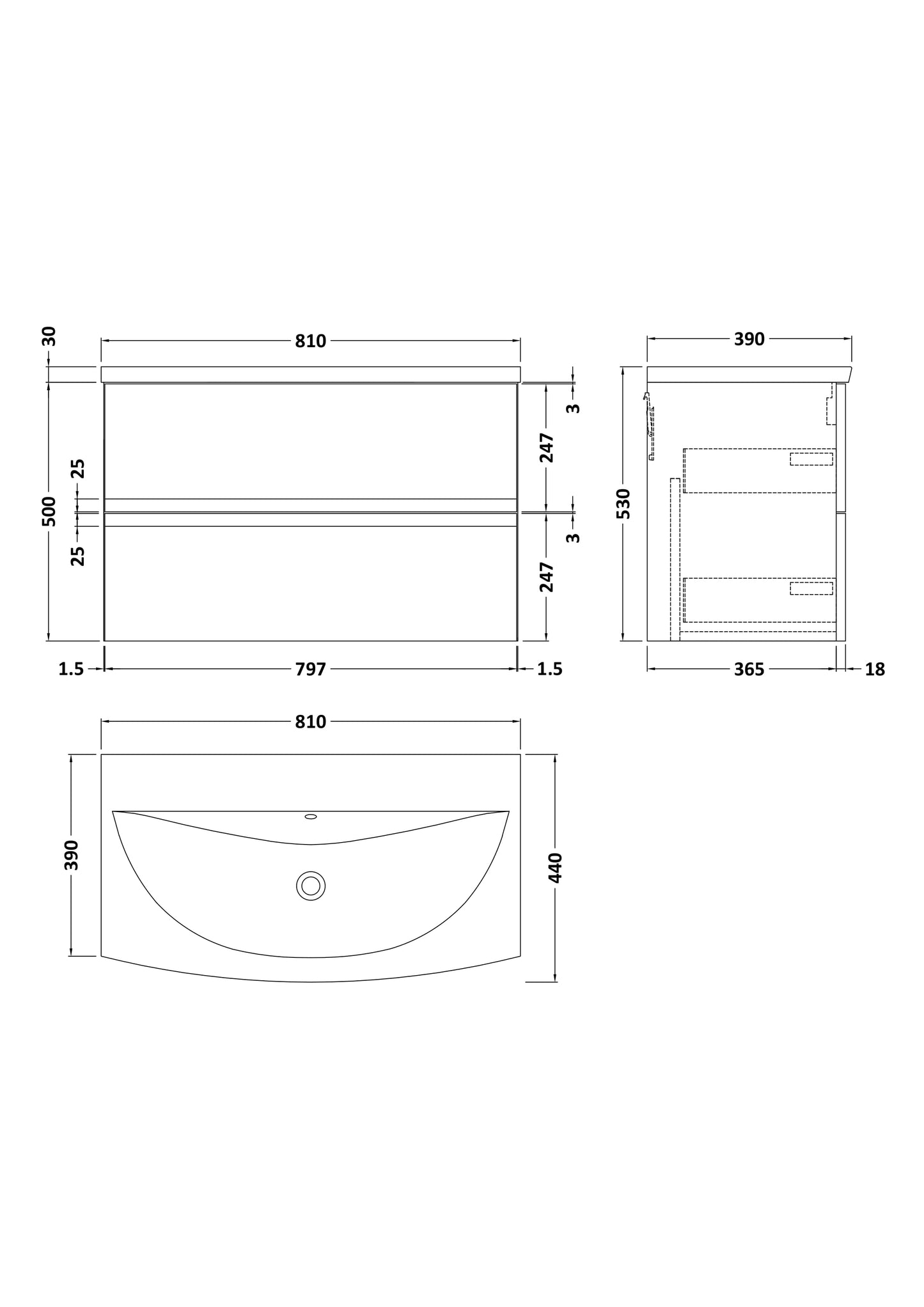 Hudson Reed Urban 810mm Soft Black 2 Drawer Wall Hung Vanity Unit with 1 Tap Hole Basin
