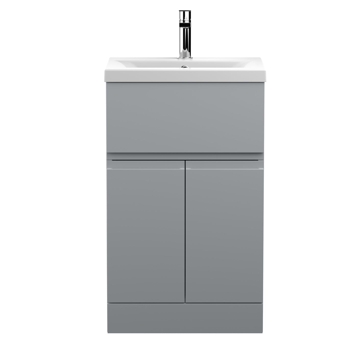 Hudson Reed Urban 500mm Satin Grey Floor Standing 2 Door 1 Drawer Vanity Unit with Mid-Edge Basin