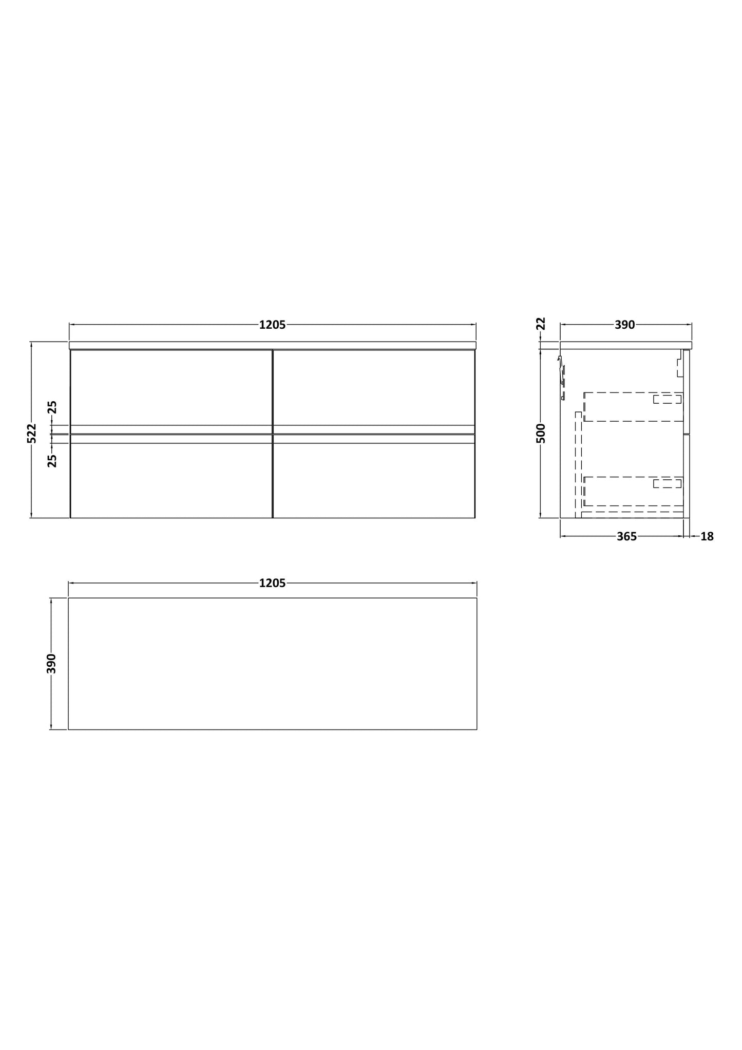 Hudson Reed Urban 1200mm Satin Grey Wall Hung 4-Drawer Unit With Laminate Worktop
