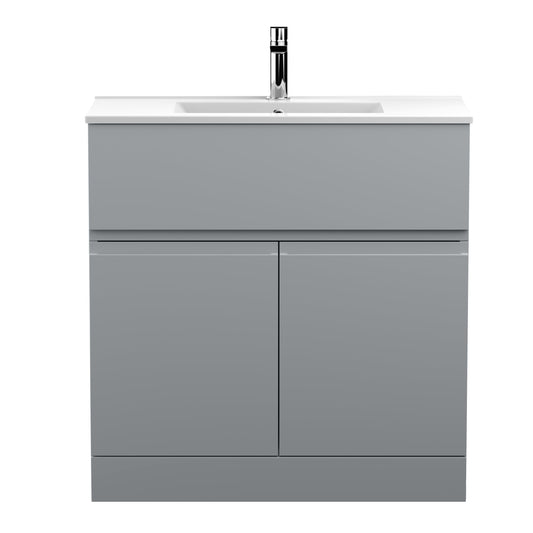 Hudson Reed Urban 800mm Satin Grey Floor Standing 2 Door 1 Drawer Vanity Unit With Basin