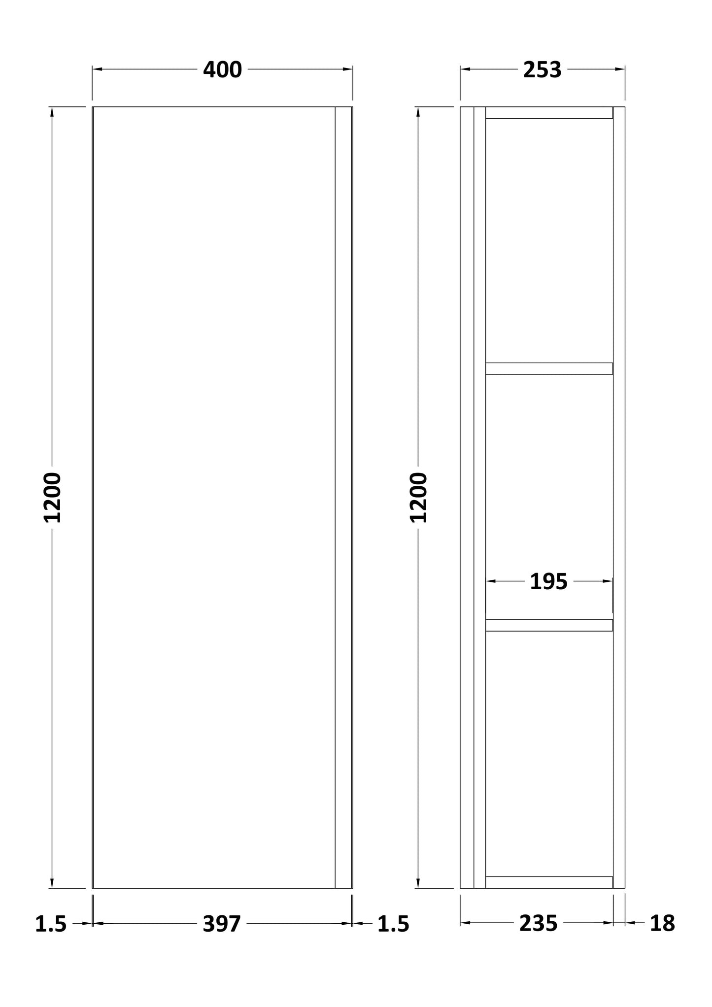 Hudson Reed Urban 400mm 1 Door Satin Grey Wall Hung Tall Cabinet
