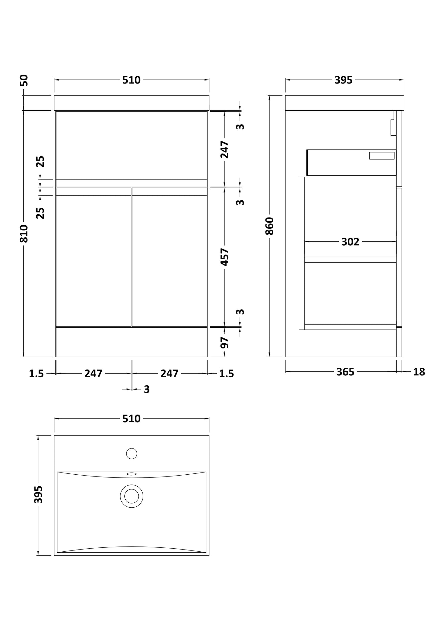 Hudson Reed Urban 500mm Floor Standing 2 Door 1 Drawer Vanity Unit With Basin