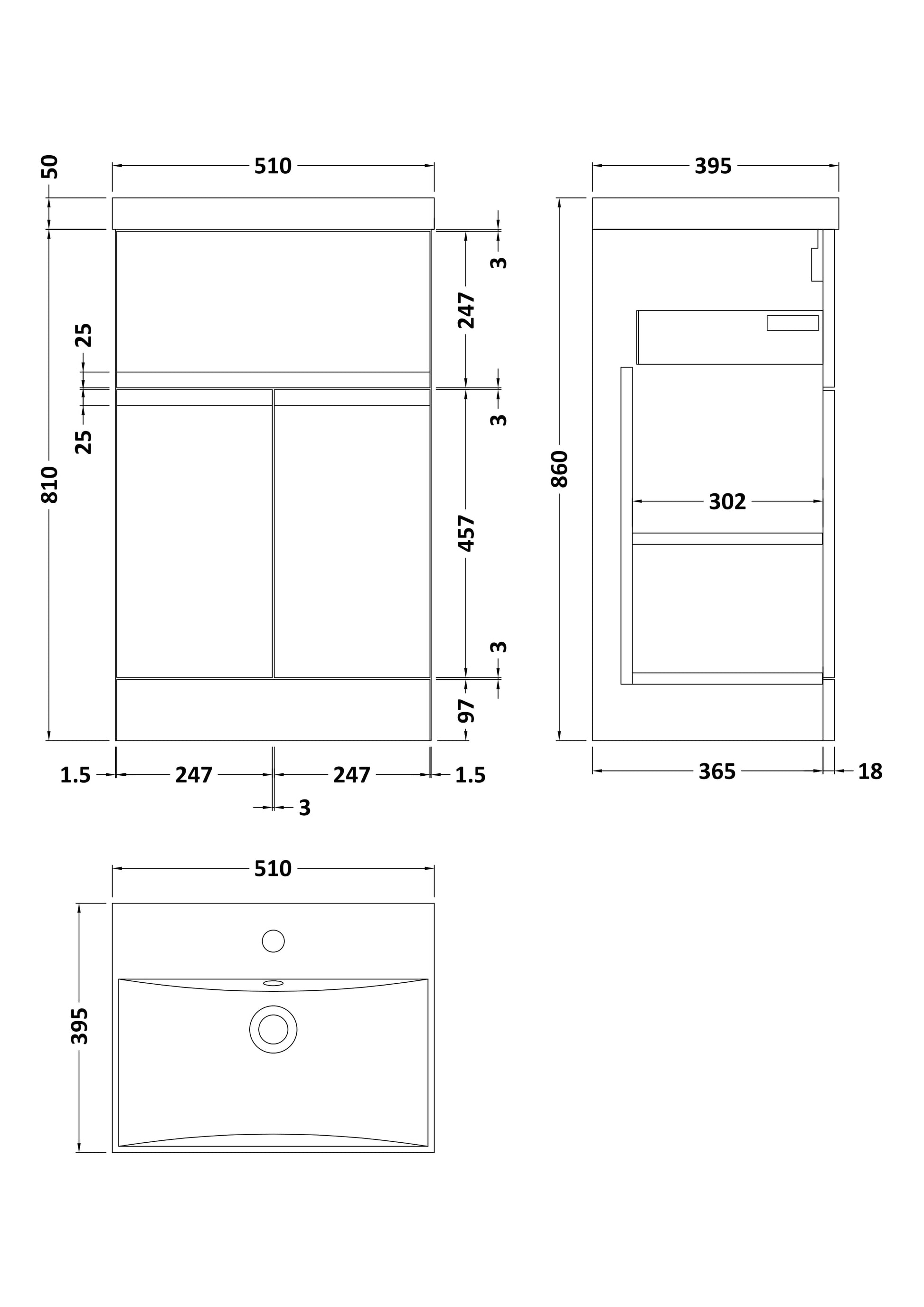 Hudson Reed Urban 500mm Floor Standing 2 Door 1 Drawer Vanity Unit With Basin