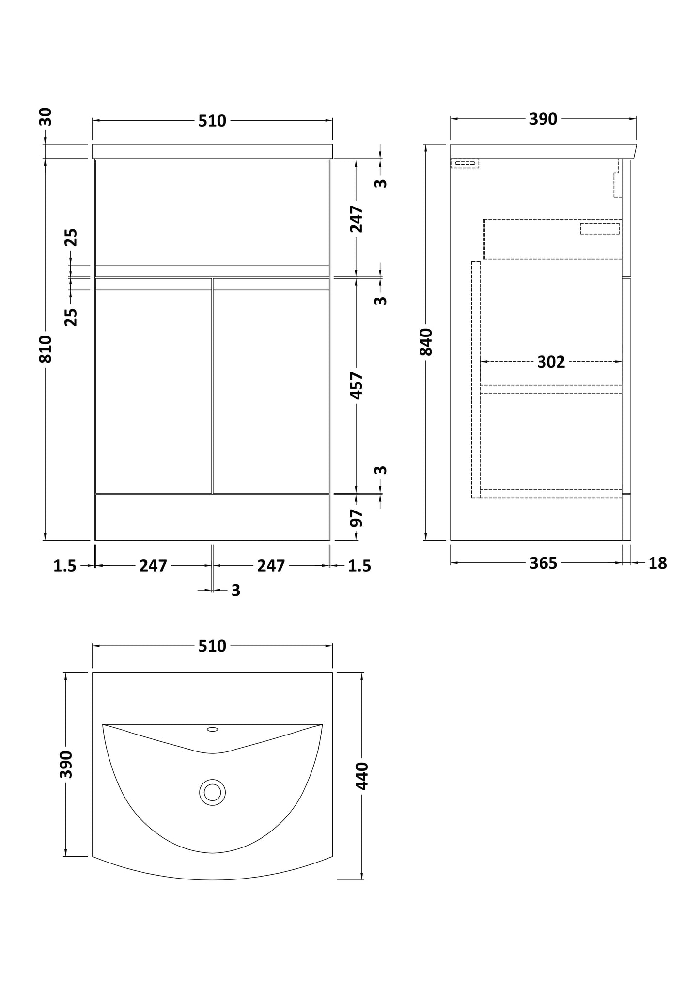 Hudson Reed Urban 510mm Satin Blue 2 Door 1 Drawer Floor Standing Vanity Unit with Curved Ceramic Basin