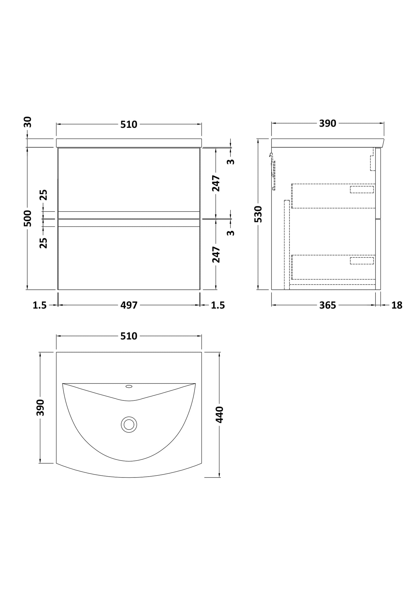 Hudson Reed Urban 500mm Wall Hung Vanity Unit With Basin