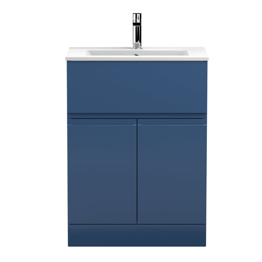 Hudson Reed Urban 600mm Satin Blue Floor Standing 2 Door Vanity Unit with Basin