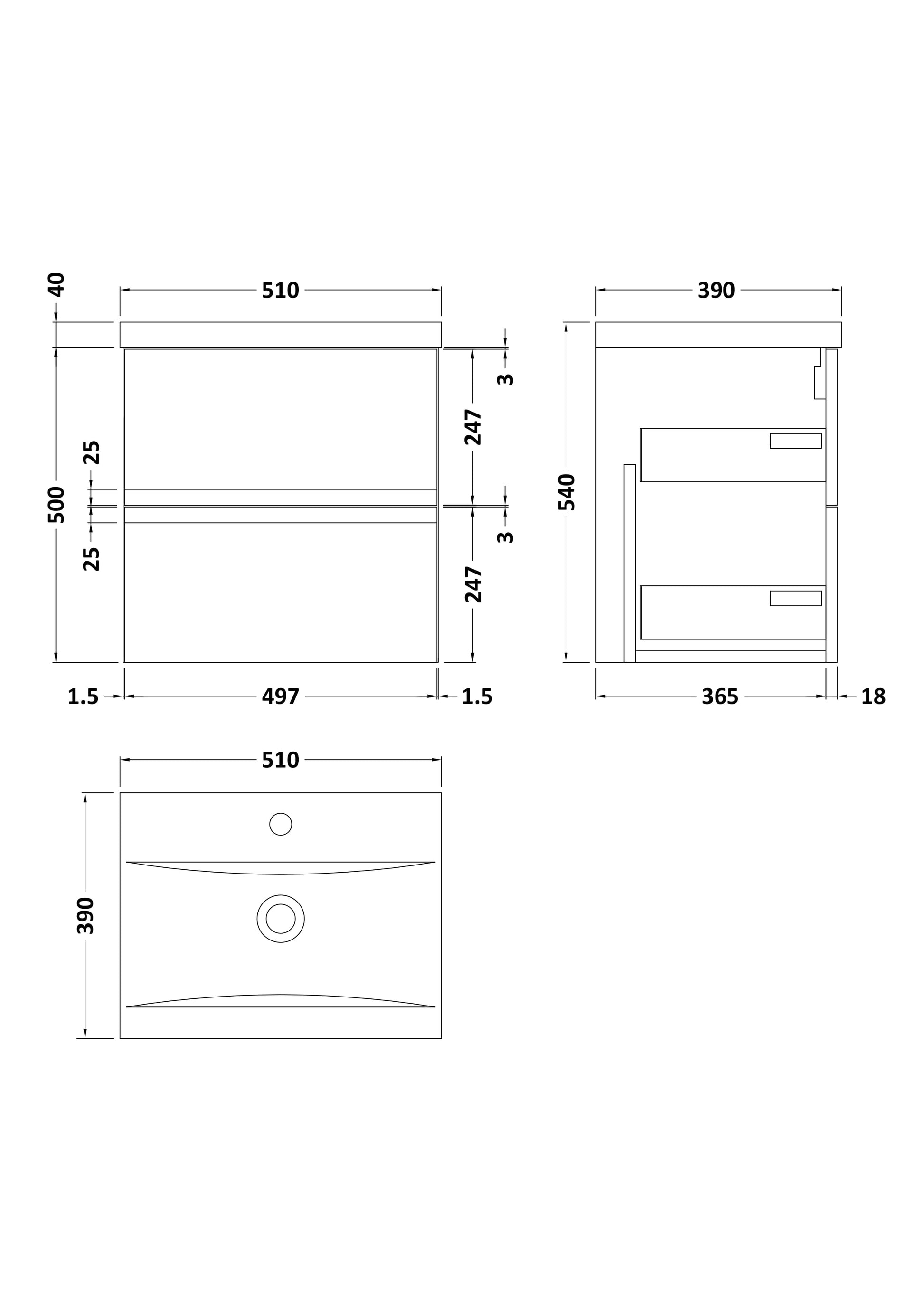 Urban 500mm Wall Hung 2-Drawer Unit and Mid-Edge Basin 1 Tap Hole