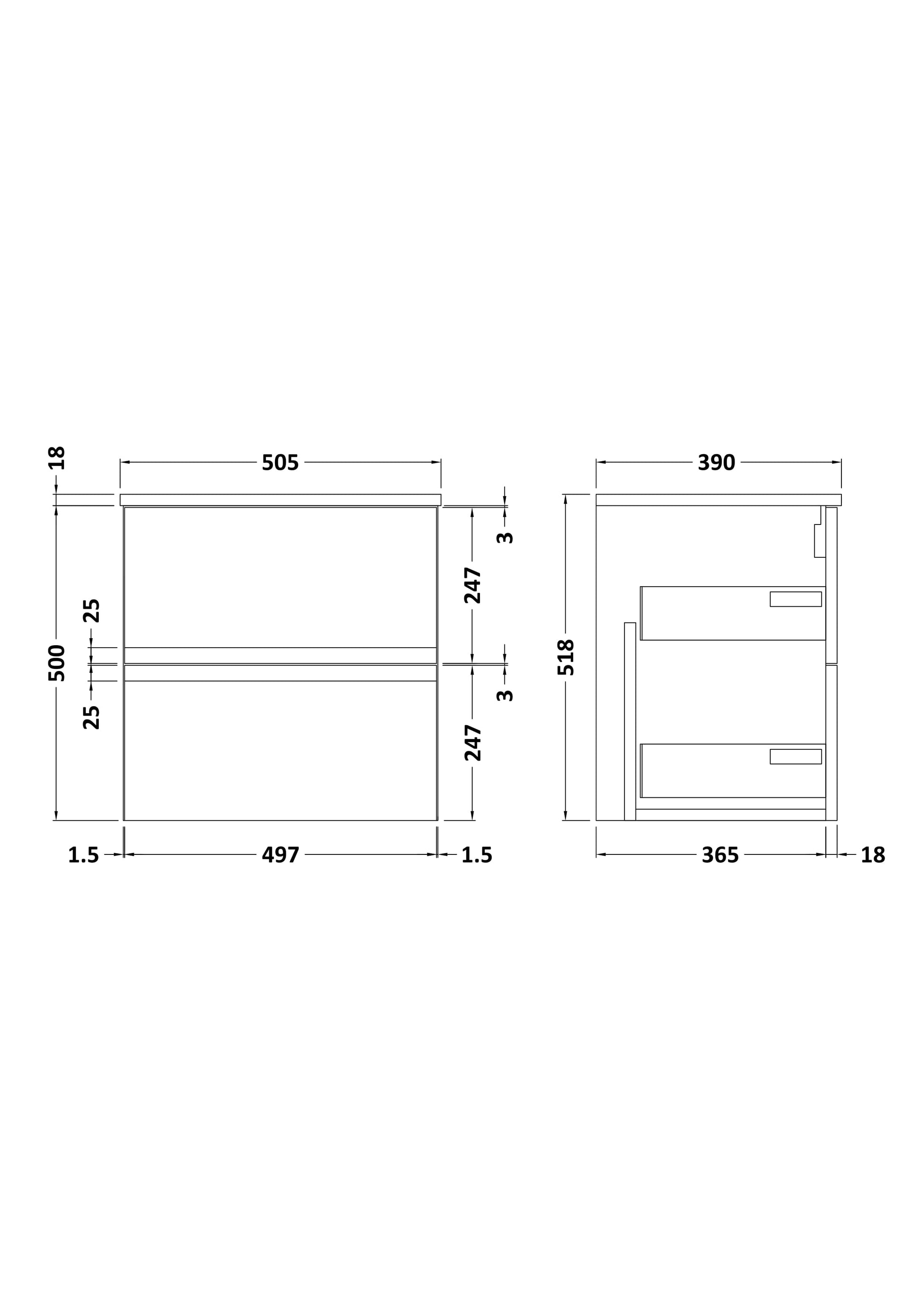 Hudson Reed Urban 500mm Wall Hung 2-Drawer Unit With Worktop