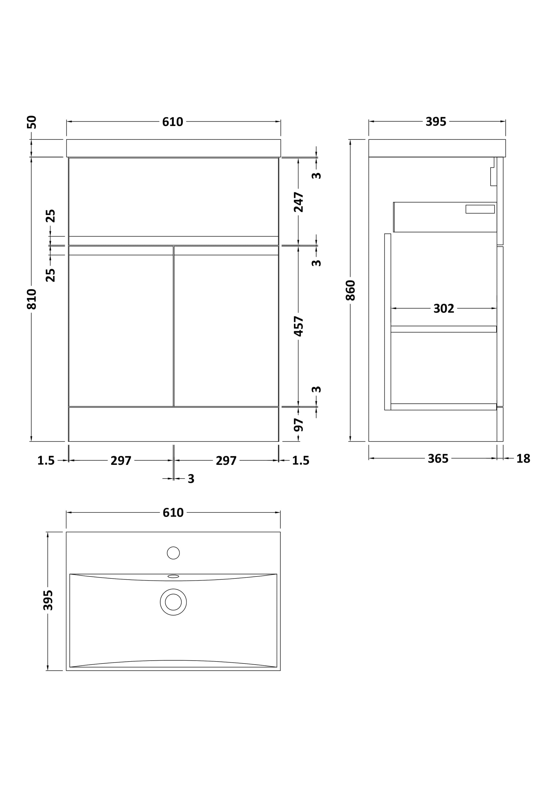 Urban 600mm Floor Standing 2-Door/Drawer Unit and Thin-Edge Basin 1 Tap Hole