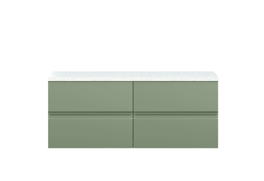 Hudson Reed Urban 1200mm Satin Green Wall Hung 4-Drawer Vanity Unit With Laminate Worktop