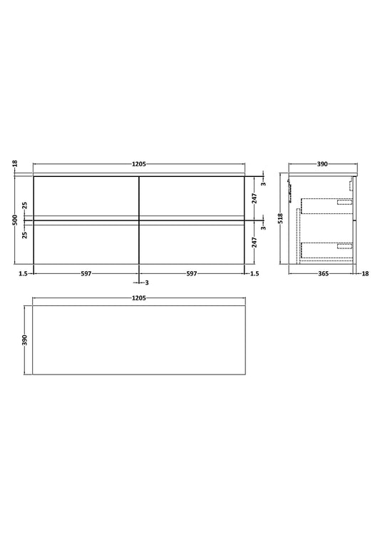 Hudson Reed Urban 1200mm Satin Green Wall Hung 4-Drawer Unit With Worktop