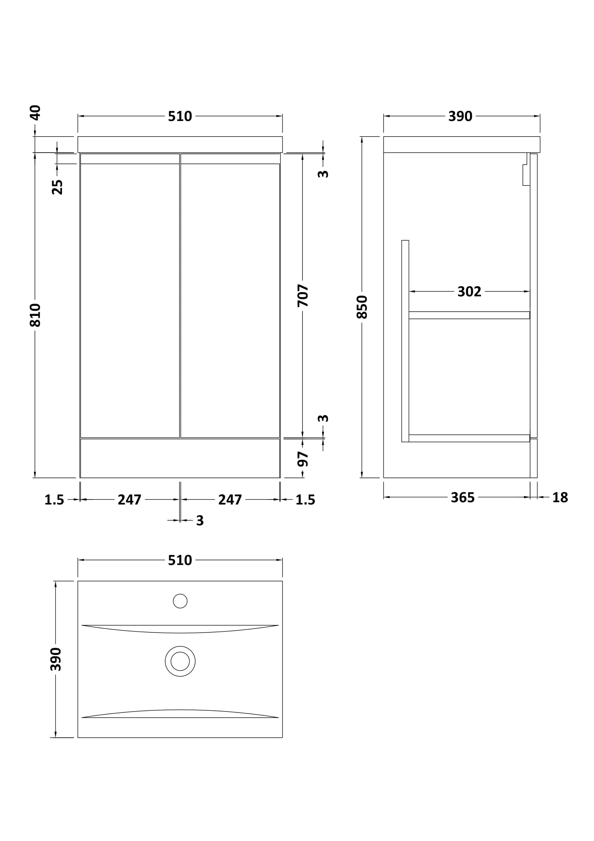 Urban 500mm Floor Standing 2-Door Vanity and Mid-Edge Basin 1 Tap Hole