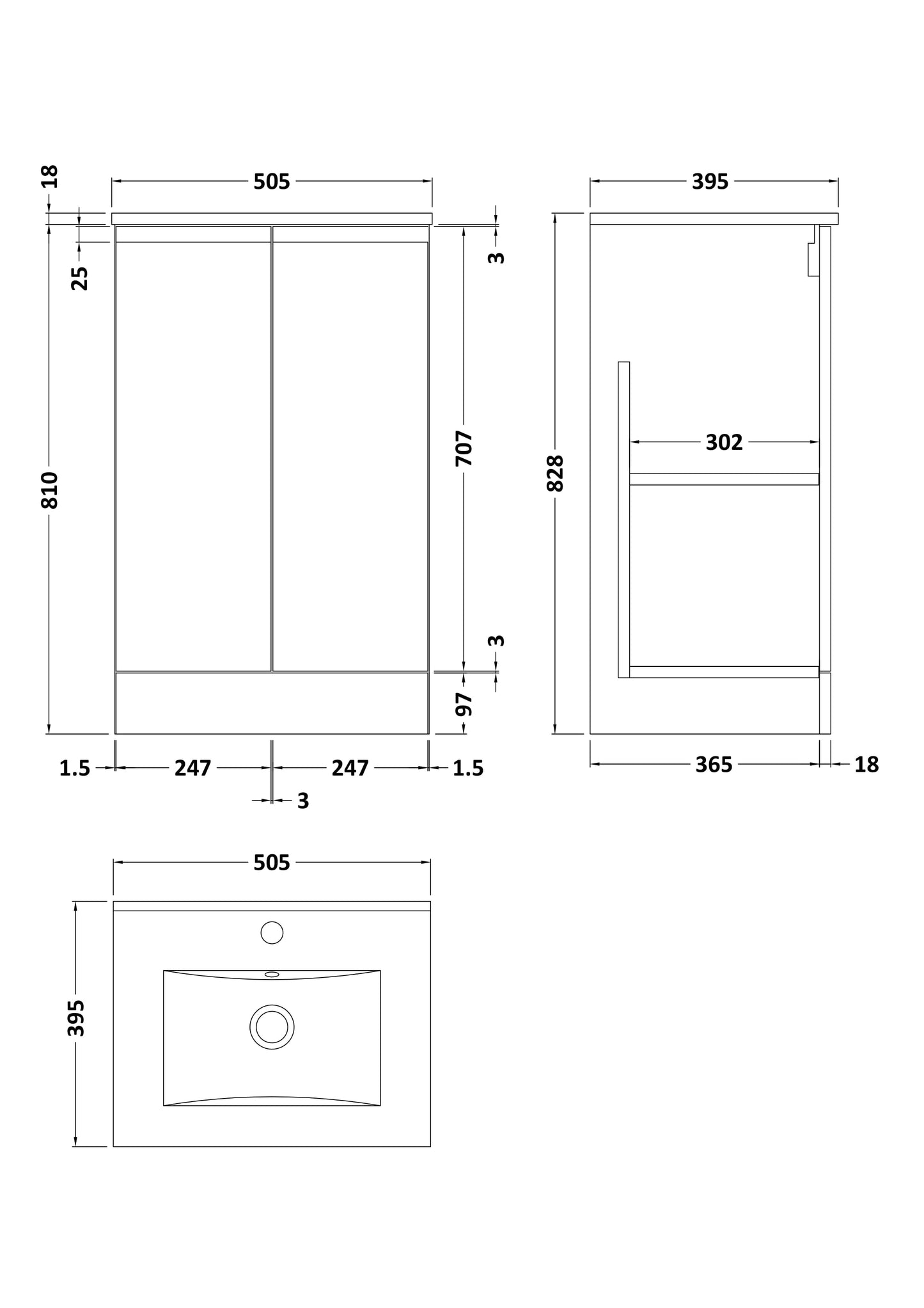 Hudson Reed Urban 500mm Floor Standing 2-Door Vanity Unit with 1 Tap Hole Basin